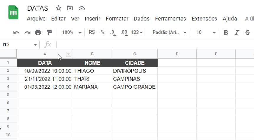 Banco de Dados Planilha - Google Data Studio