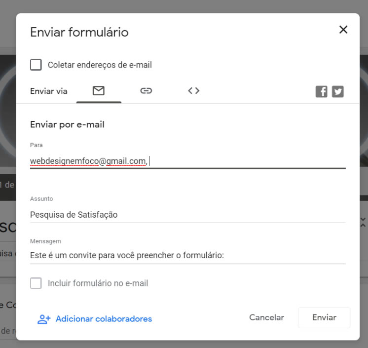 Google Forms - Compartilhamento por email