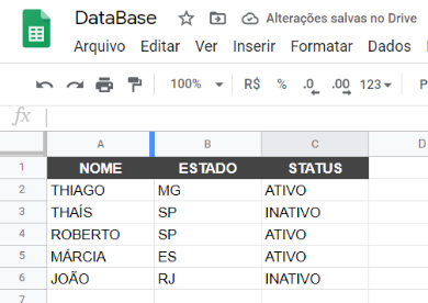 Planilha DataBase