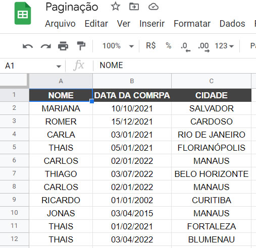 Database Google Planilhas