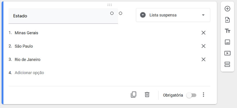 Google Forms Lista suspensa