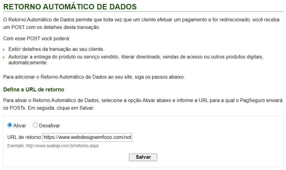 Notificações Pagseguro