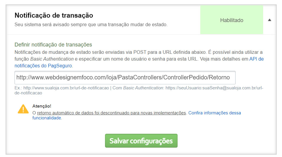 Notificações Pagseguro