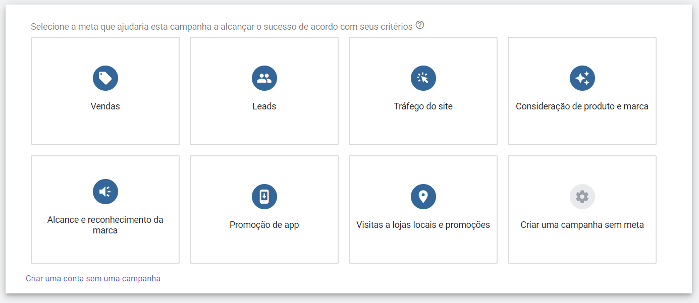 Objetivo das campanhas - Google Ads