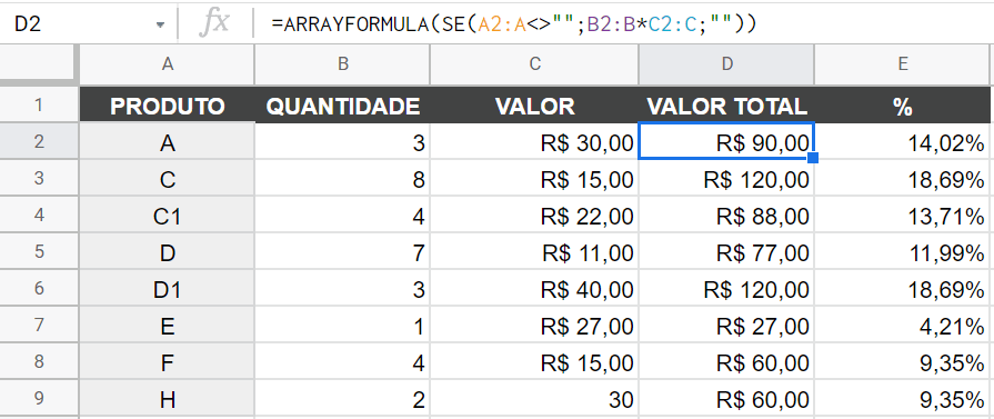 Google Sheets ArrayFormula