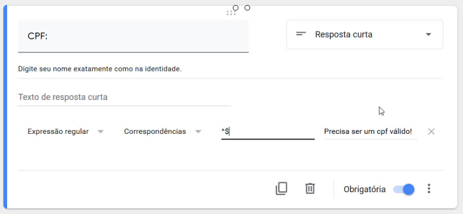 Validação através de Expressões Regulares - Google Forms