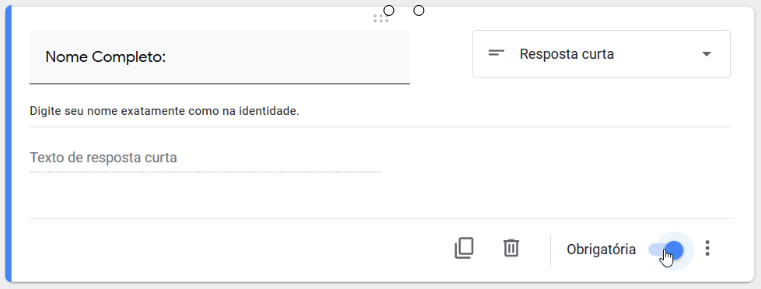 Validação obrigatória - Google Forms