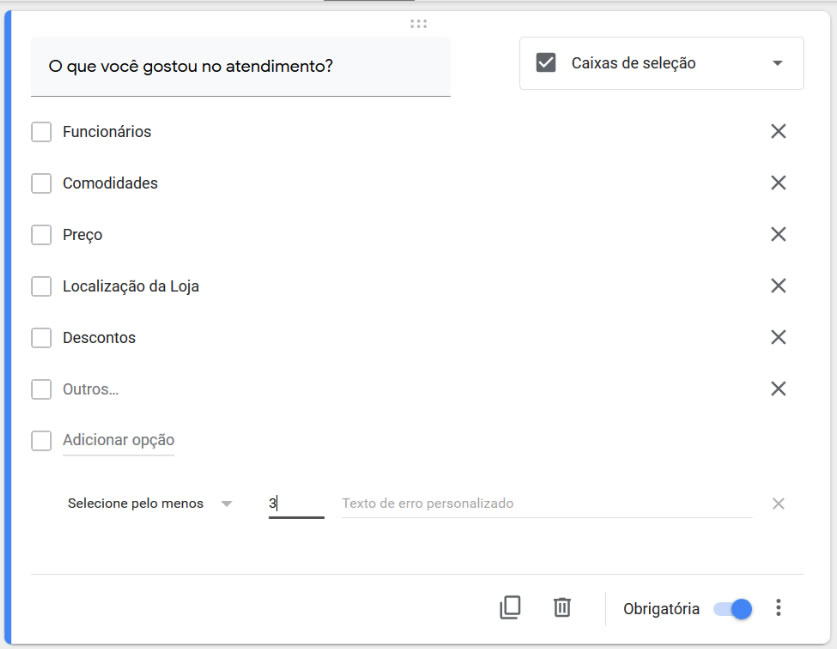 Outros tipos de validações - Google Forms