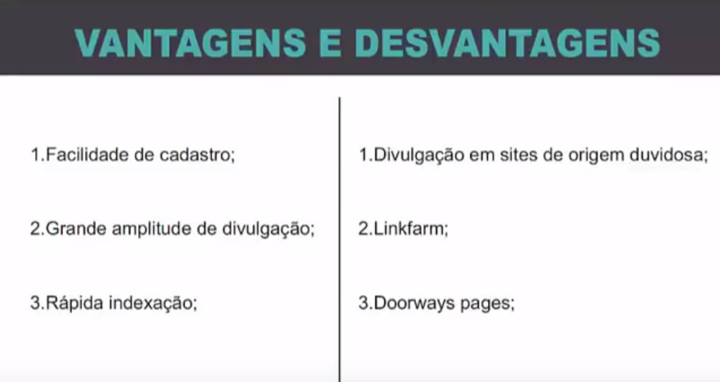 Vantagens e desvantagens dos sites de diretórios